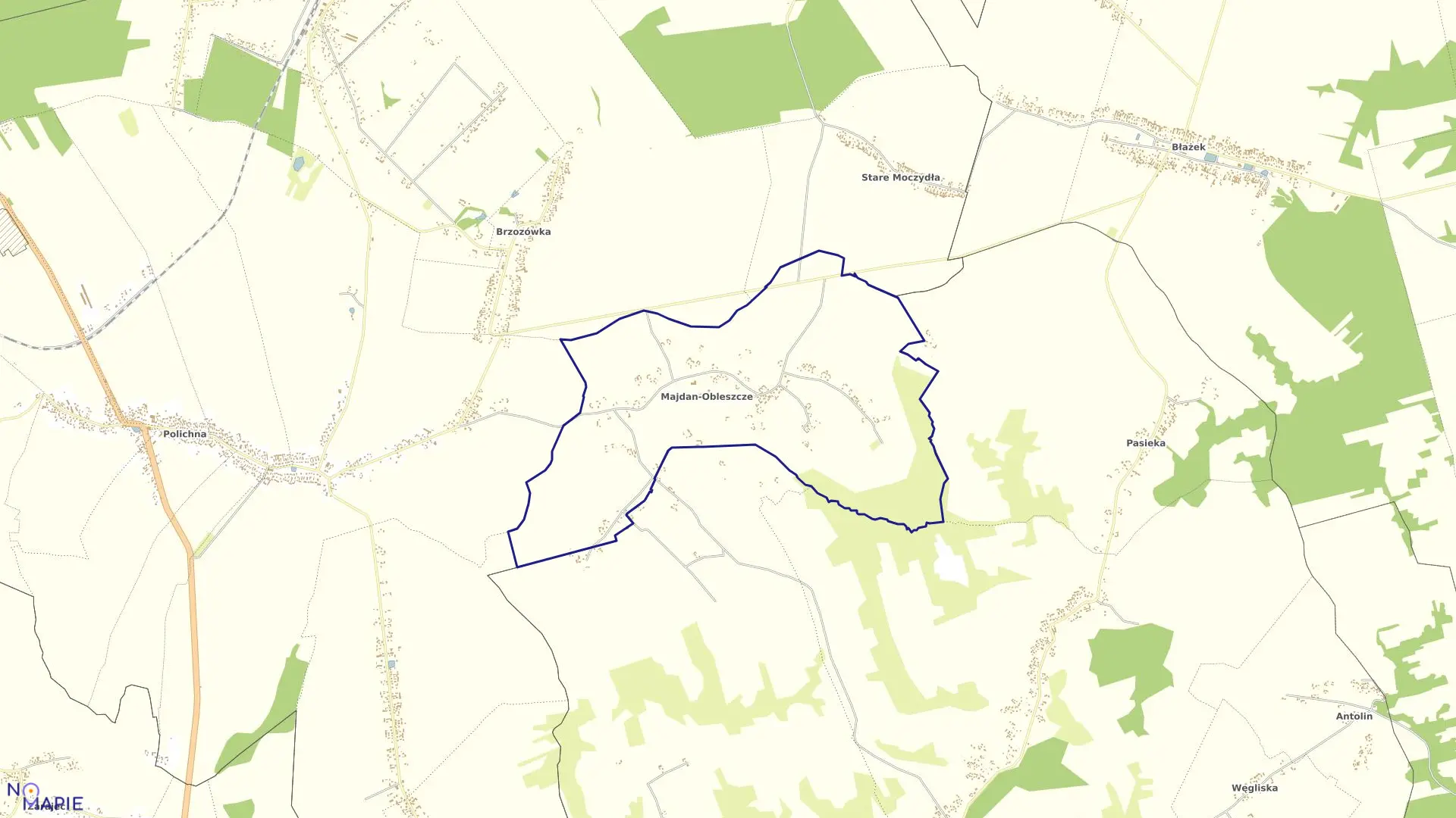 Mapa obrębu MAJDAN OBLESZCZE w gminie Szastarka